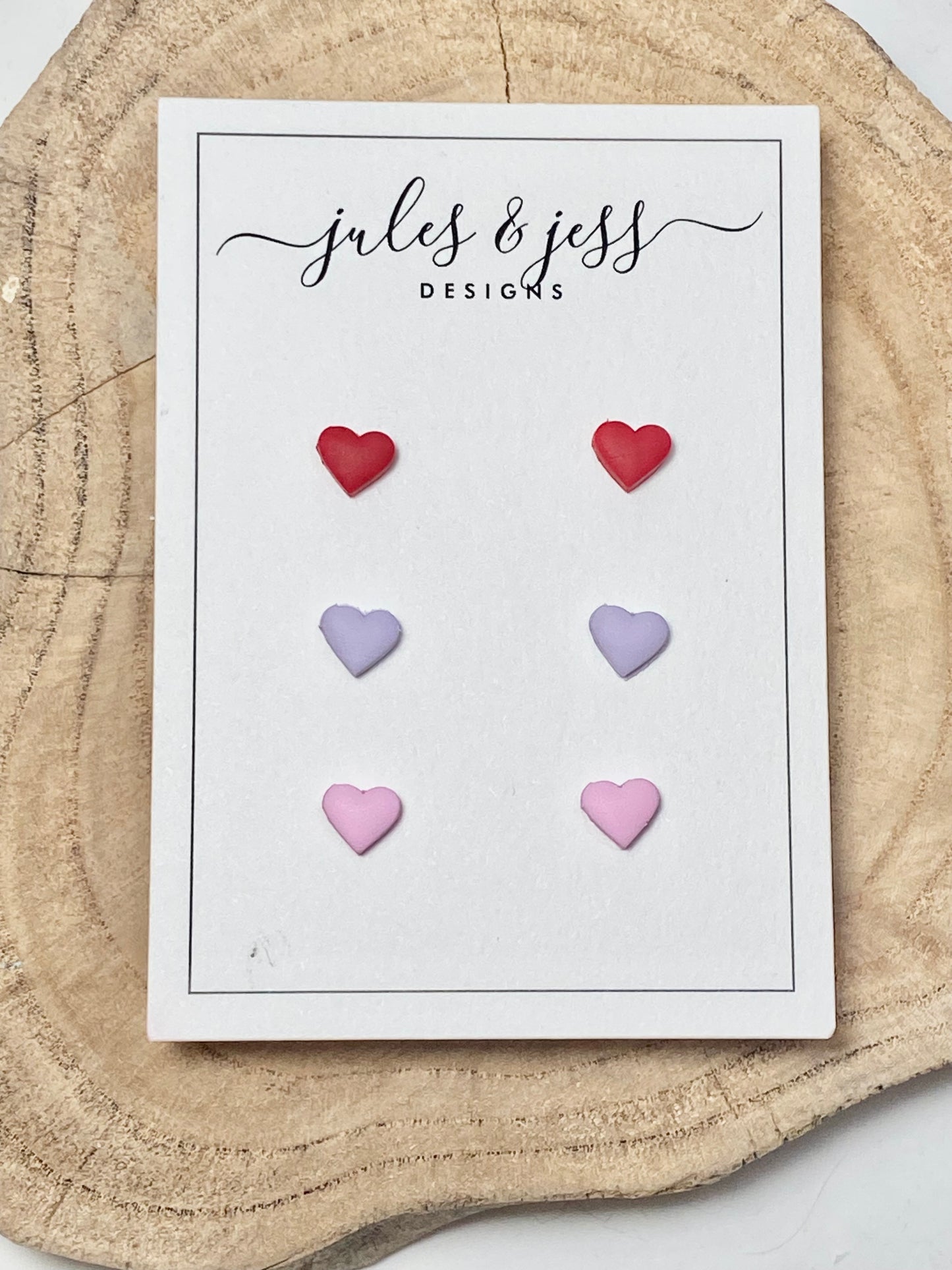 Triple Heart Stud Pack (red,lavender,pink)