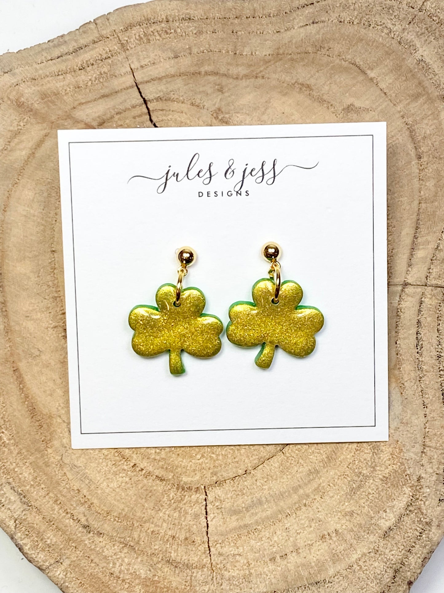 Gold and Green Clover Dangles