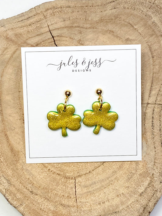 Gold and Green Clover Dangles