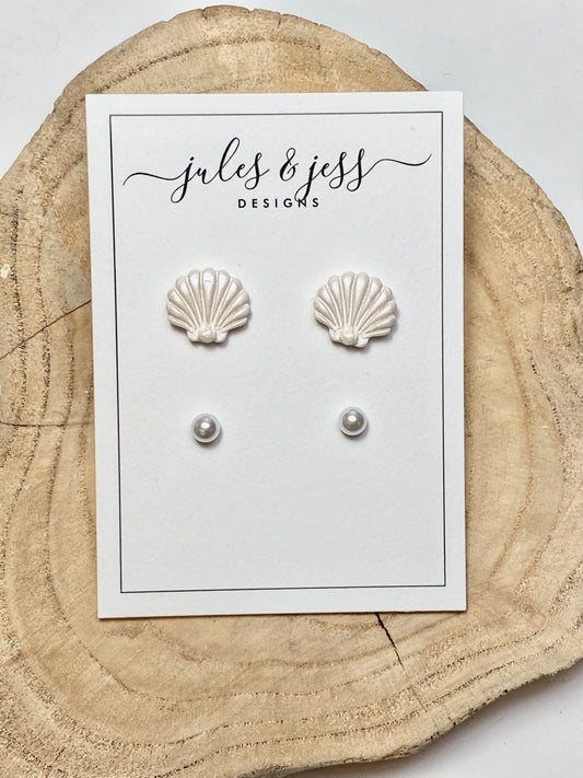 Shell with Pearl Studs