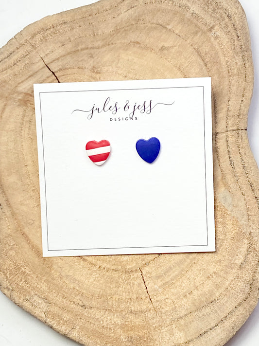 Red, White and Blue Heart Studs