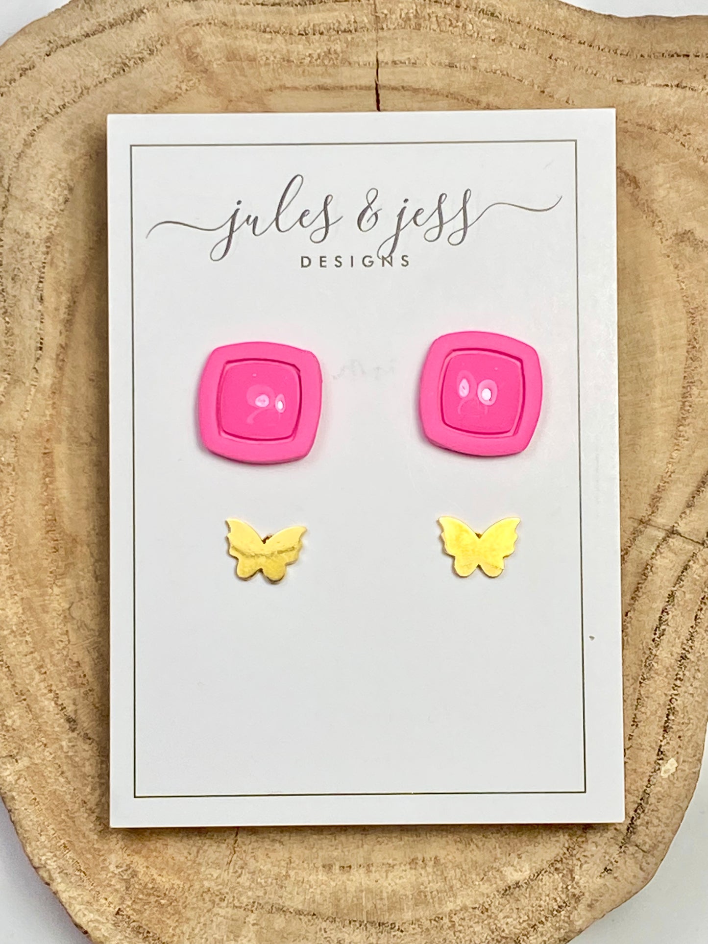 Hot Pink & Gold Butterfly Studs